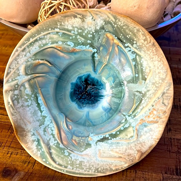 Colorado Pottery Aqua & Taupe Hand Made Glazed Bowl - Pottery - Picture 1 of 11